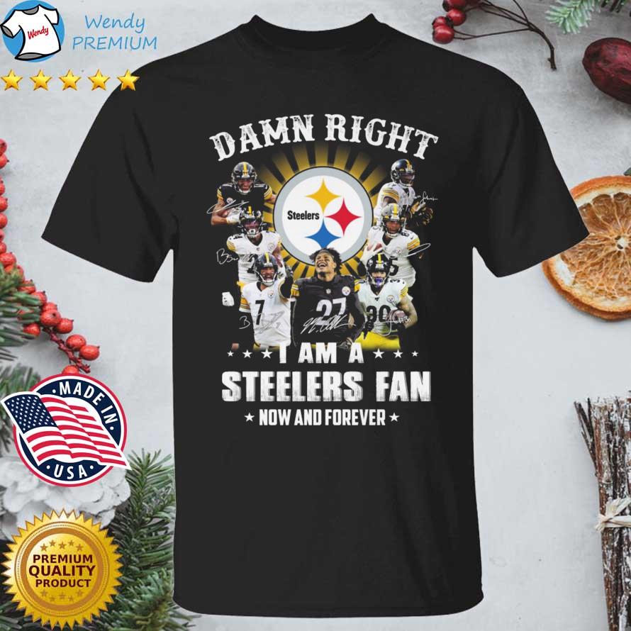 Funny pittsburgh Steelers Damn Right I Am A Steelers Fan Now And Forever Signatures shirt