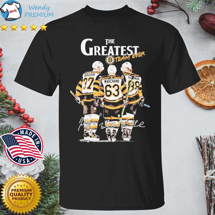 Official the Greatest Team Ever Boston Bruins Bergeron Marchand And Pastrňák Signatures shirt