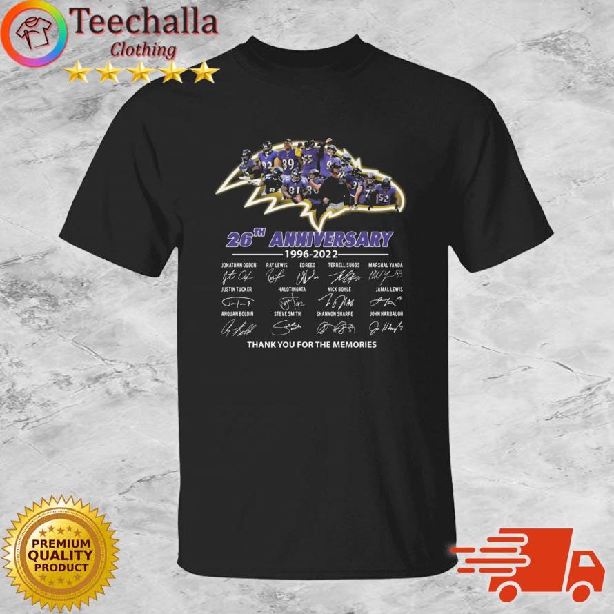 Baltimore Ravens 26th Anniversary 1996-2022 Thank You For The Memories Signatures s shirt