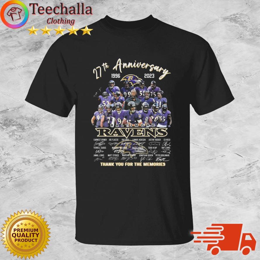 Official Baltimore Ravens 27th Anniversary 1996-2023 Thank You For The Memories Signatures s shirt